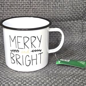 Sleigh Bell Bistro MERRY & BRIGHT Campfire Style Tin Holiday Christmas Mug Cup